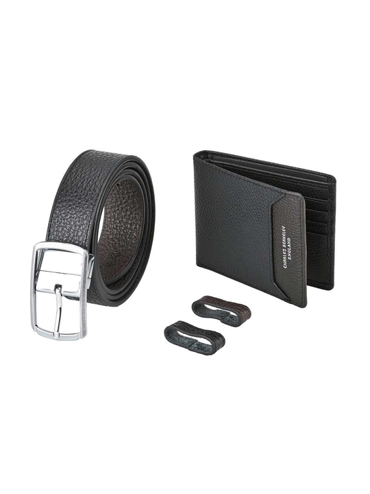 Tumbled Leather Wallet & Silver Buckle Belt Gift Set